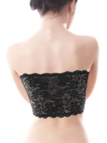 Image of Boao 3 Pieces Women's Floral Lace Tube Top Bandeau Strapless Bras Seamless Stretchy Chest Wrap