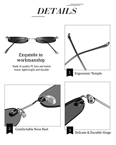 4 Pairs Women Thin Vintage Rectangle Sunglasses Small Skinny Glasses Retro Designer Style Rimless With Metal Frame Narrow Eyewear for Men Women4