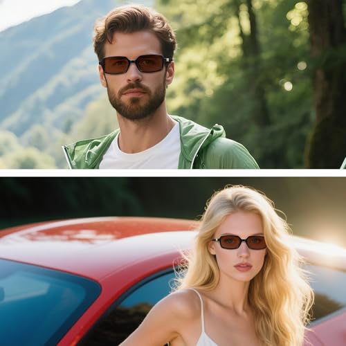 Cyxus Rectangular Sunglasses Womens Men Polarized Small Retro Vintage Fashion Trendy 90s Sunnies P13183