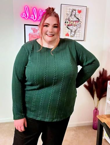 CARCOS Womens Plus Size Tops Fall Cable Knit Sweaters Long Sleeve Shirts Crewneck Lightweight Tunic Tops Winter XL-5XL2