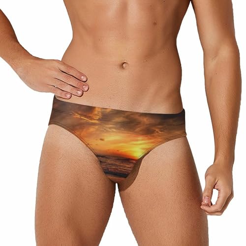 Beach and Sunset Mens Swim Briefs Bikini Sexy Low Rise Trunks Swimsuit Bathing Suit Beach