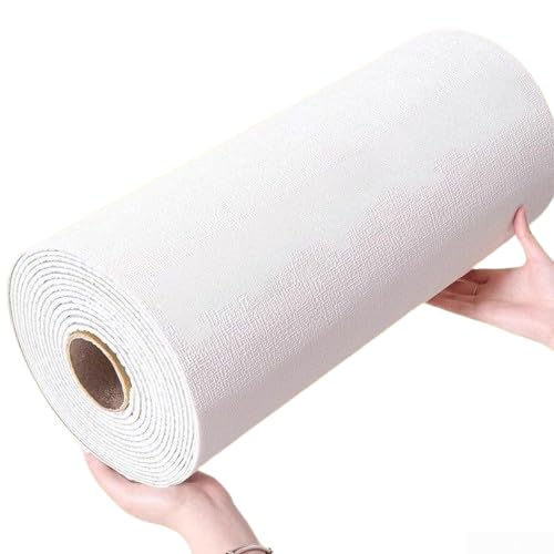 Hasaller Adhe-sive - Papel pintado de espuma 3D de lino, impermeable, rollo de papel tapiz de renovación de pared, papel tapiz de lino para dormitorio, cocina, sala de estar, 50 cm x 10 m (blanco)