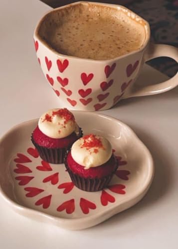 Image of Weaving Homes Handcrafted Ceramic Heart Mug & All Heart Dessert Plate to Gift to Best Friend (Cute Gifts for Girls and Women), Coffee Mug & Cups, Coffee Cups & Saucer Set