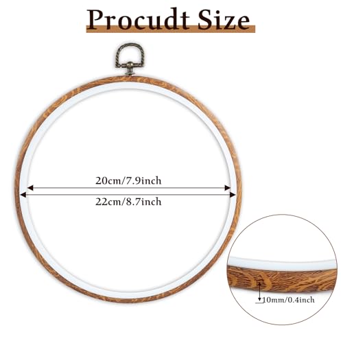 Image of 6 Pieces 8 inch Embroidery Hoop Frame, Imitated Wood Embroidery Display | Cross Stitch Hoop Ring, Round Embroidery Hoops for Art Craft Sewing and Hanging Ornaments