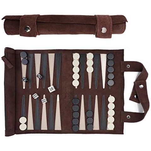 Sondergut - Backgammon (Mocca)/ Echtleder Roll Reisespiel / Erwachsene Kinder für 2 / Würfelspiel Brettspiel / Klassiker / Geschenk / Strategie / Backgammon zum Rollen Cover