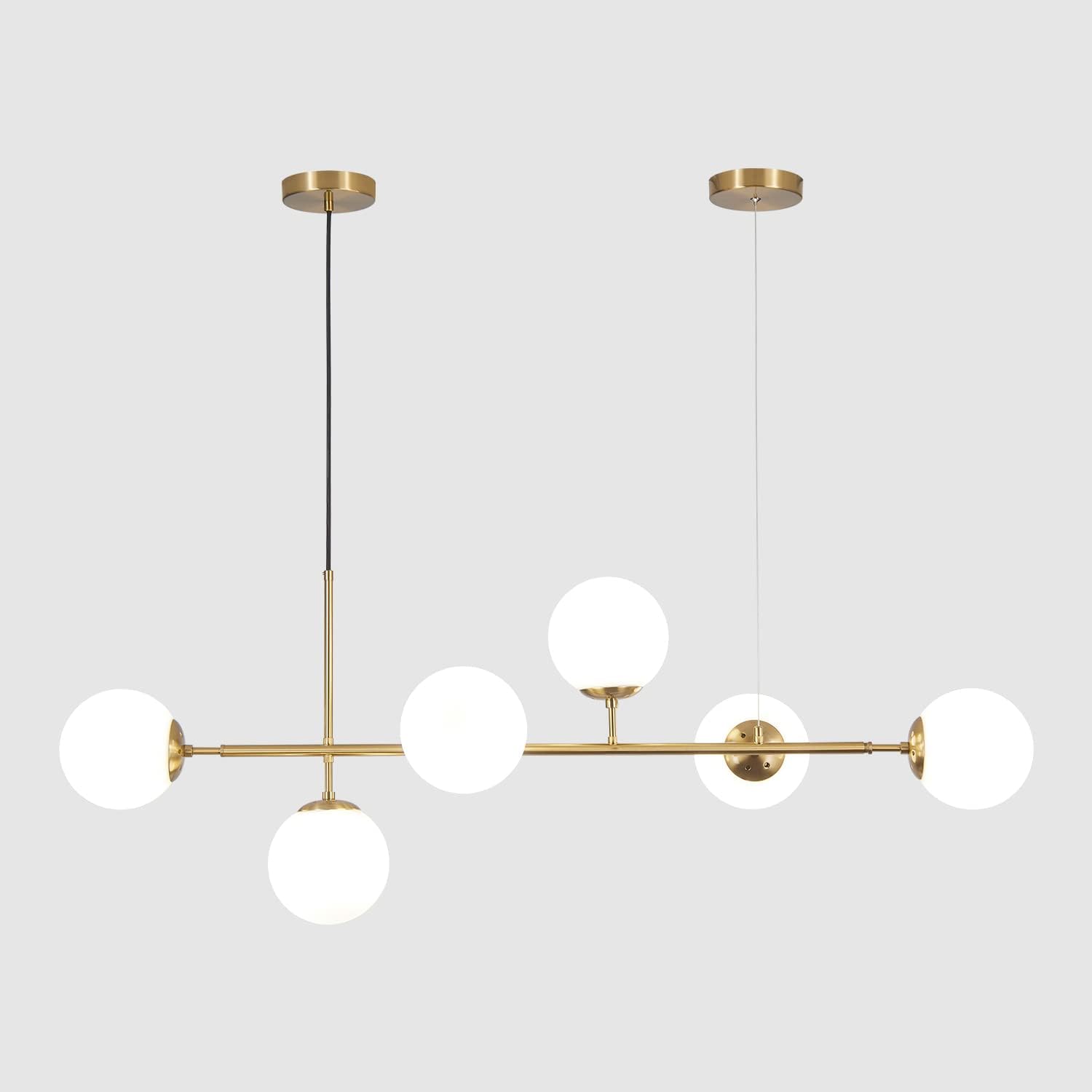 KXEcoLife 6 Light Milk Glass Chandelier Modern Globe Linear White And Pendant Fixture Mid Century Rectangle Brass Sputnik Island Lights for Kitchen Living Room