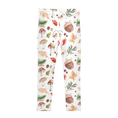 Girls' Athletic Leggings Ankle Length Yoga Dance Pants Kids Teen 4T Autumn Leave Mushroom Pinecone2