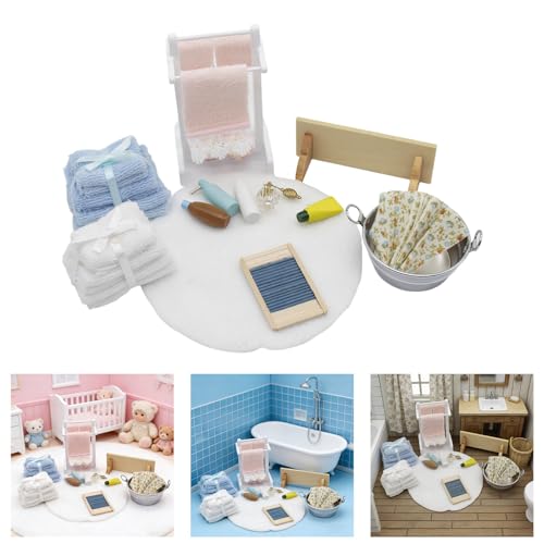Muebles de baño para casa de muñecas 1/12 con accesorios en miniatura 2