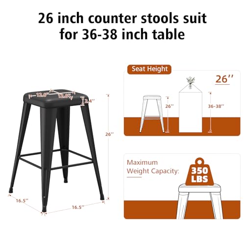 Set de 4 Butacos de Bar sin Respaldo, Tapizados en Cuero Sintético con Patas de Metal,altura de 26 Pulgadas, Color Negro miniatura 2