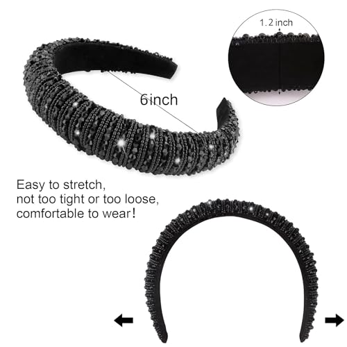 Image of Shining Diva Fashion Stylish Full Crystal Luxury Hairbands | Fancy Shiny Bling Diamond Sparkle Crystal Beaded Headband | Hand-Woven Black White Pink Padded Rhinestones Hair Accessories