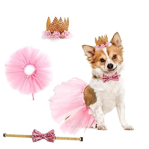 HAPINARY 犬の誕生日スカート ぬいぐるみ 犬パーカー 犬のドレスアップ 装飾 大型犬用ドッグアクセサリー ペットのシャツ 犬のスカート ペットの王冠 用品 犬のネクタイ ピンク