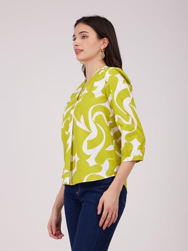 Image of FableStreet Women Formal & Casual Top | V-Neckline with Gathered Back Detail & Three-Quarter Sleeves | Premium Satin Fabric for Office Wear & Sophisticated Outings