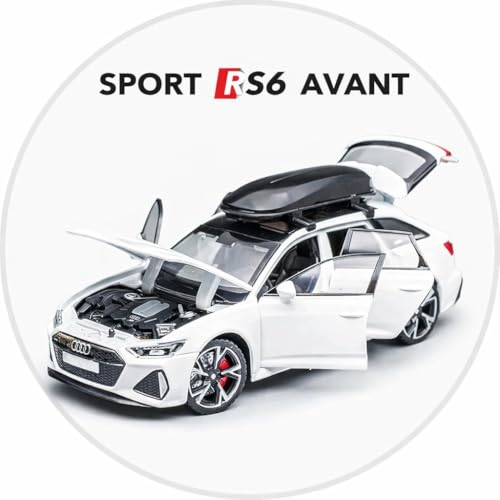 Image of Model Car Exclusive Alloy Metal Pull Back Die-cast Car Metal Pullback Toy car with Openable Doors & Light Music Best Gifts Toys Kids (1:32 Scale Audi RS6 - White)