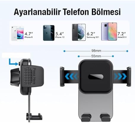 Mega Oto Market Araç İçi Telefon Tutucu Araba Havalandırma Tip Mekanik Kurmalı - Görsel 4