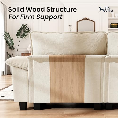 Image of PHI VILLA Cloud Modular Couch Sets, 123.6 inch Sectional Sofa with L-Shaped Chaise, 4-Seater Upholstered Couches with Movable Ottoman for Living Room, Chenille Fabric, Beige