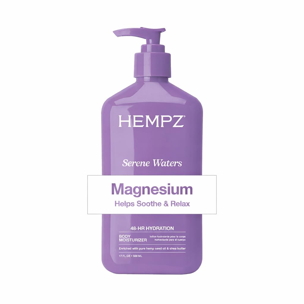 Hempz Magnesium Body Lotion for Sleep & Relaxation, Hydrating Lotion with Arnica, Electrolytes & Shea Butter, Calming Nighttime Moisturizer for Muscle Relief & Soft Skin, Serene Waters Scent, 17 oz, Serene Waters, 17 Fl Oz (Pack of 1)