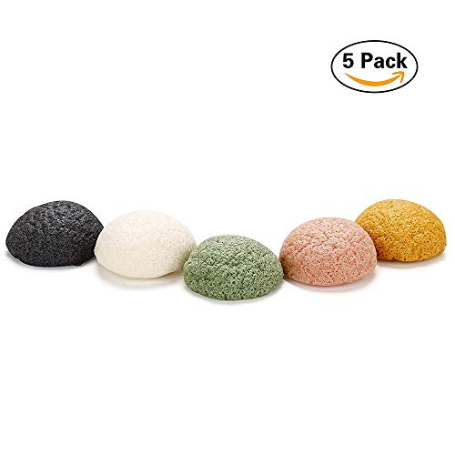 TEEROVA 5 Pack Facial Konjac Sponge Set for Face Exfoliating and Deep Pore Cleansing (Multicolor)