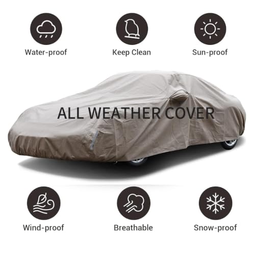 Image of Tecoom Car Cover Waterproof All Weather for Automobiles, Thick Shell Full Exterior Covers with Invisible Zippered Mirror Pockets Universal Fit Wind UV Hail Protector AudiR8 (173-182 Inches)