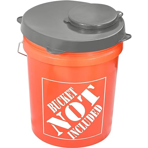 Skywin Storage Lid with Easy Pour Spout for Bucket - Grey Rubber Lid For Wood Pellet Storage Containers, Bird Seed Container, Lump Charcoal Storage, or Pellet Storage Lid for Bucket (Exclude Bucket)