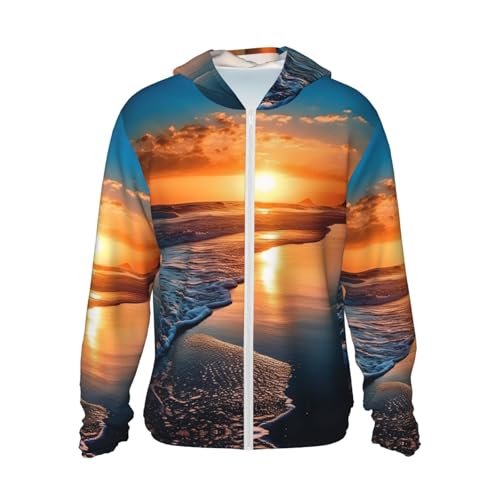 UPF 50+ Sea Beach Sunset Sun Protection Hoodie Rash Guard Shirt Long Sleeve Sun Shirt Lightweight Jacket