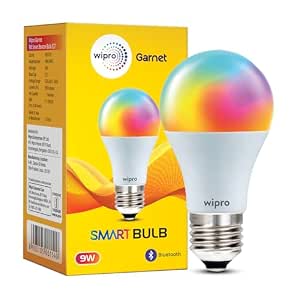 wipro 9W Bluetooth Enabled Smart Bulb E27 | 16 million Colours | White Tunable (Warm, Neutral & Cool White) | Dimmable | App-Control | Music Sync | Schedule & Scenes | Pack of 1