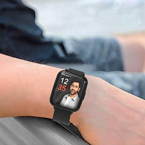 Image of Sounce Watch Case Compatible for Fire-Boltt Ninja 3 Tempered Glass Screen Protector,HD Clear Touch Sensitive Ultra Thin PET Protective Cover - Black