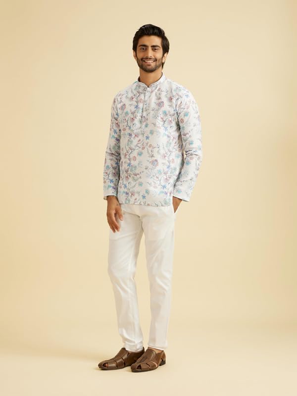 Image of Manyavar Men's Cotton Blend Printed Short Kurta (1pc)
