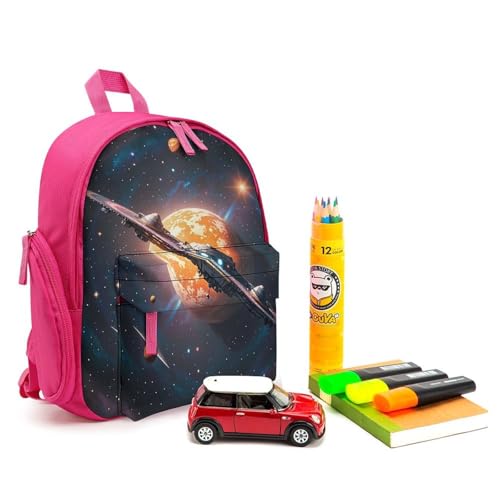 Spaceship Backpack for Men Women, Durable Small Bookbag Lightweight Daypack for Travel, Hiking, Pink-style3