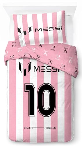 Jay Franco Messi Football Parure de lit - Parure de lit pour enfant super douce avec taie d'oreiller - Housse de couette uniquement (rembourrage non inclus),...