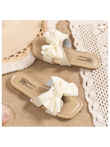OYOANGLE Girl's Cute Bowknot Square Open Toe Slide Sandals Summer Leather Slippers4