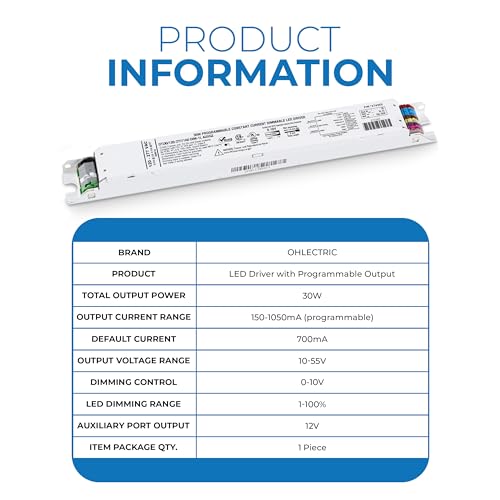Image of OHLECTRIC Replacement for OTi 30 /120-277 /1A0 DIM-1 L AUX G2 Linear 120-277V LED Driver with Programmable Output, 150-1050mA & 10-55V, 30 Watts Power. LED Dimmer, 1-100% LED Dimming Range