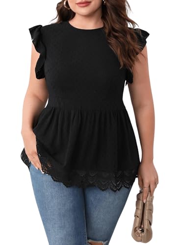 SHENHE Women's Plus Size Backless Top Tie Back Short Sleeve Ruffle Lace Tank Peplum Top Elegant Blouse Shirt4