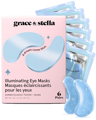 grace & stella - grace & stella Award Winning Under Eye Mask - Travel Essentials - Birthday Gifts for Women - Gel Eye Patches for Dark Circles, Puffy Eyes, Wrinkles, Undereye Bags - Vegan - Self Care (6 Pairs, Blue)