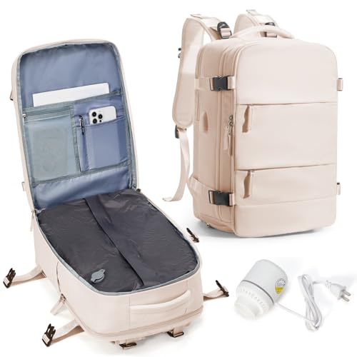 Mochila de viagem a vácuo com bomba, bolsas de compressão a vácuo aprovadas para voos para mulheres e homens, bolsas de compressão a vácuo de armazenamento com compartimento para sapatos/compartimento
