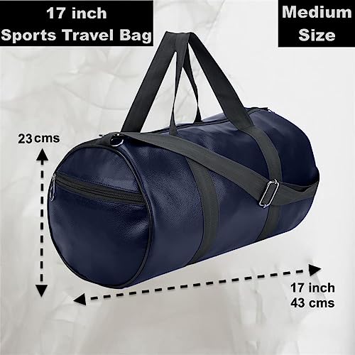 Image of Trendy & Classic Leather Gym Bag for Men & Women with Shoulder Strap Yoga & Travel Duffle Bag for Boys & Girls Outdoor Blue 43cm x 23cm x 23cm