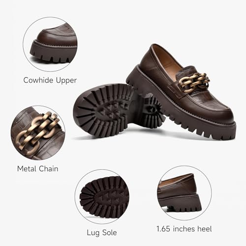 Image of BEAU TODAY Chunky Loafers Women,Leather Platform Loafers for Women,Lug Sole Slip On Chain Shoes,Comfortable Work Office Business Casual Office Dress Shoes