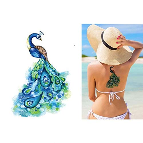 Yesallwas 3 Sheets Large Peacock Temporary Tattoo Sticker Fake Tattoos For Women Girls Models,Waterproof Long Lasting Body Art Makeup Sexy Realistic Arm Tattoos #TOP1