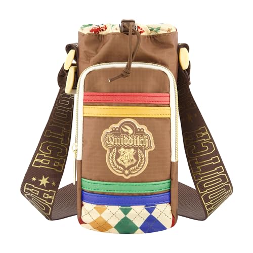 Harry Potter Water Bottle Holder, Hogwarts Quidditch Crossbody Sling Carrier Bag with Adjustable Shoulder Strap, 25 oz, Multi