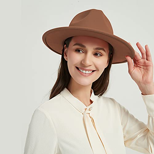 Image of jingsha Fedora Hats for Men & Women Wide Brim Fedora Felt Panama Hat Men's Dress Hats with Belt Buckle