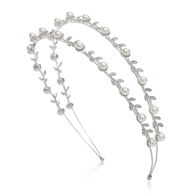 El Regalo Bridal Hair Accessory- Fancy Double-Layered Rhinestone & Pearl Vine Hairband for Girls & Women- Bridal, Bridesmaids HairBand (Silver) (B0CWL444NW) Amazon Price History, Amazon Price Tracker