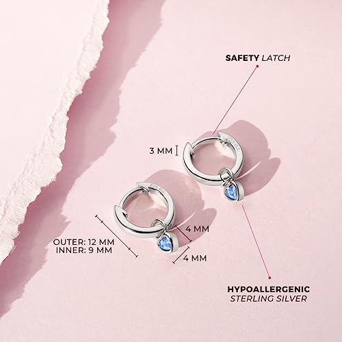 Image of In Season Jewelry Simulated Birthstone Heart Charm Girls Hoop Earrings for Kids - 925 Sterling Silver Little Girl Hoop Earrings - Hypoallergenic & Comfortable with Secure Latch Closure