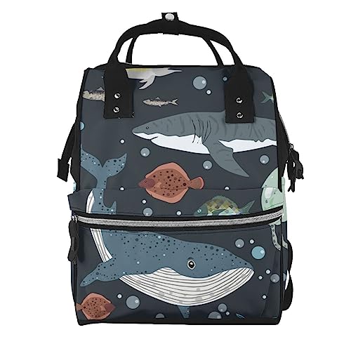 Sac à dos ordinateur requin baleine multicolore au design marin imprimé