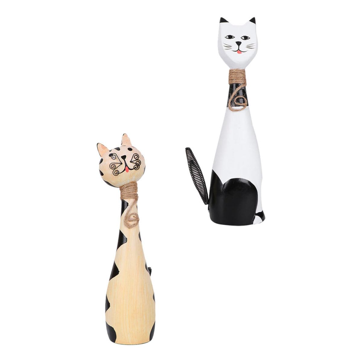 Couple de chats en bois beige et blanc statuettes de décoration Veemoon