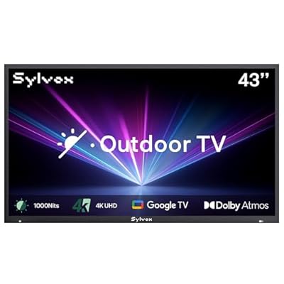 SYLVOX New 43” Outdoor Smart TV, Superior Waterproof Performance, Upgraded Matte Finish for Enhanced Anti-Glare Effect, Full Metal, with Dolby Atoms, 1000nits, Partial Sun Deck Pro 2.0+ Series