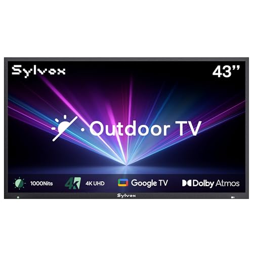 SYLVOX New 43” Outdoor Smart TV, Superior Waterproof Performance, Upgraded Matte Finish for Enhanced Anti-Glare Effect, Full Metal, with Dolby Atoms, 1000nits, Partial Sun Deck Pro 2.0+ Series
