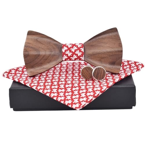 Nœud papillon en bois coffret cadeau pour homme avec mouchoir et boutons