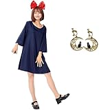 [Limspace] 魔女っ子ワンピ キッズ 魔女の宅急便 キキ コスプレ 魔女の宅急便 キキハロウィン 衣装 子供 キッズ 仮装 大人 女の子 可愛い 魔女の宅配屋さん コスプレ コスチューム キキ風 グッズ リボン フリーサイズ 大人