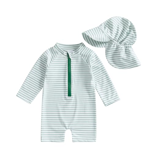 Baby Boys Swimsuit Onepiece Striped Zipper Swimwear Baby Toddler Girls Bathing Suit Rash Guard Swimming Sunsuit