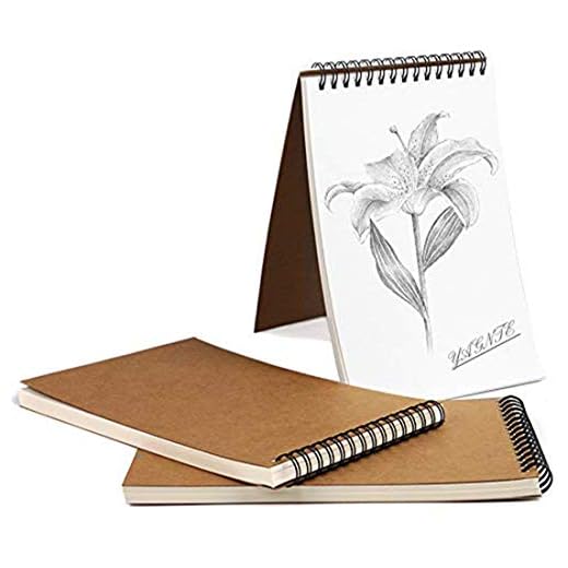 Cuaderno de Dibujo en Espiral A5, Pack de 3 Cuaderno de Bocetos Bloc de Notas en Blanco de Papel Kraft, 100 Páginas / 50 Hojas - Perfecto para Viajar Dibujo Artístico (Marrón)