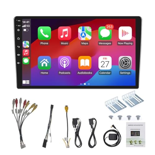 Estéreo para automóvil Android de Doble DIN con Carplay inalámbrico Android Auto, Radio para automóvil con Pantalla táctil de 10 Pulgadas Compatible con Bluetooth, WiFi, navegación GPS Mirrorlink FM